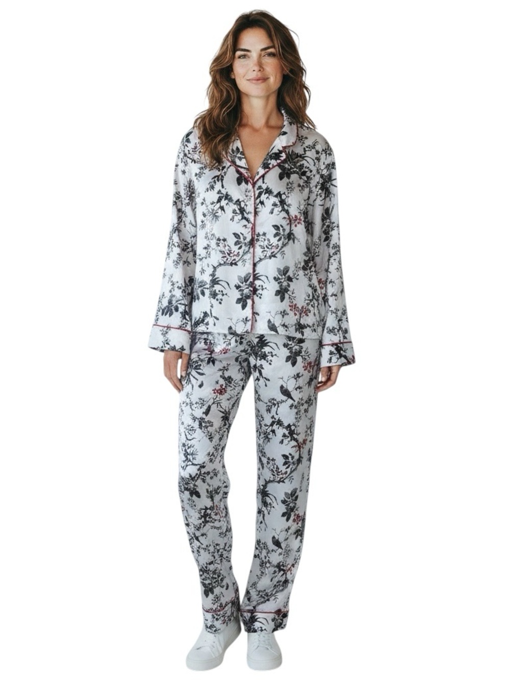 LILAC & LOUDEN Floral Print Pajama Set - Black / White / Red Size XL -- GORGEOUS - Picture 2 of 8